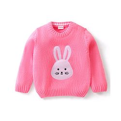 Babyhug Full Sleeves Pullover Sweater with Bunny Design - Pink