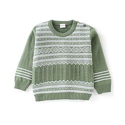 Babyhug Knitted Full Sleeves Baby Sweater Set Cable Knit Design - Green