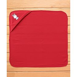 Babyhug Unicorn Embroidered Cotton Knit Hooded Wrapper- Red