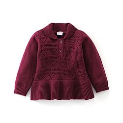Babyhug Knit Full Sleeves Sweater Heart Design Set - Purple