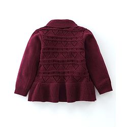 Babyhug Knit Full Sleeves Sweater Heart Design Set - Purple
