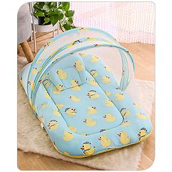 Babyhug Cotton Bedding Set with Mosquito Net Duck Print- Blue
