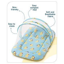 Babyhug Cotton Bedding Set with Mosquito Net Duck Print- Blue