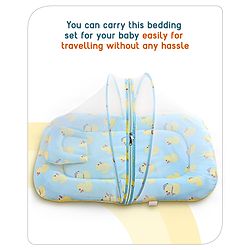 Babyhug Cotton Bedding Set with Mosquito Net Duck Print- Blue