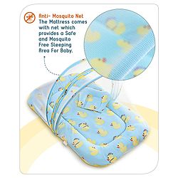 Babyhug Cotton Bedding Set with Mosquito Net Duck Print- Blue