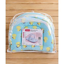 Babyhug Cotton Bedding Set with Mosquito Net Duck Print- Blue