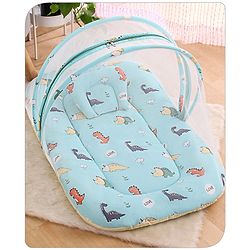 Babyhug Cotton Bedding Set with Mosquito Net Duck Print- Blue