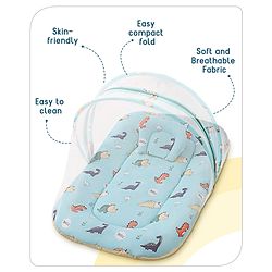 Babyhug Cotton Bedding Set with Mosquito Net Duck Print- Blue