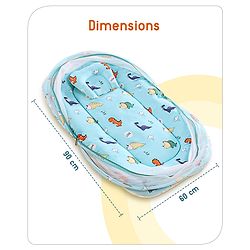 Babyhug Cotton Bedding Set with Mosquito Net Duck Print- Blue