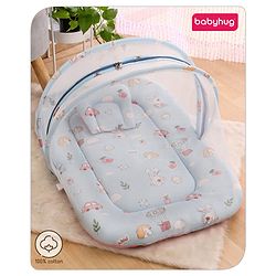 Babyhug Cotton Bedding Set with Mosquito Net Duck Print- Blue