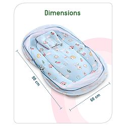 Babyhug Cotton Bedding Set with Mosquito Net Duck Print- Blue