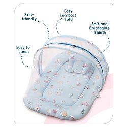 Babyhug Cotton Bedding Set with Mosquito Net Duck Print- Blue