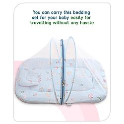 Babyhug Cotton Bedding Set with Mosquito Net Duck Print- Blue