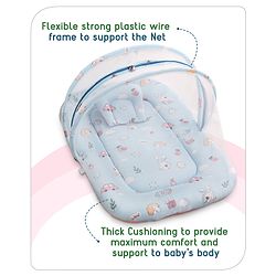 Babyhug Cotton Bedding Set with Mosquito Net Duck Print- Blue