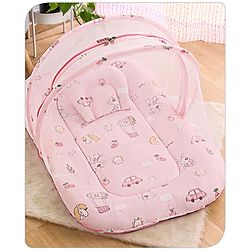 Babyhug Cotton Bedding Set with Mosquito Net Duck Print- Blue