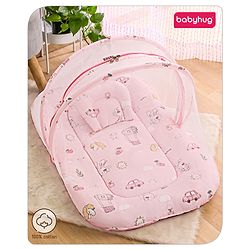 Babyhug Cotton Bedding Set with Mosquito Net Duck Print- Blue