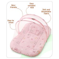 Babyhug Cotton Bedding Set with Mosquito Net Duck Print- Blue