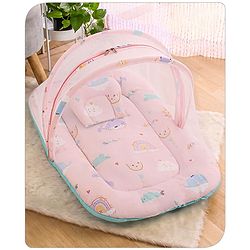 Babyhug Cotton Bedding Set with Mosquito Net Duck Print- Blue