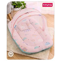 Babyhug Cotton Bedding Set with Mosquito Net Duck Print- Blue