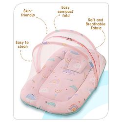 Babyhug Cotton Bedding Set with Mosquito Net Duck Print- Blue