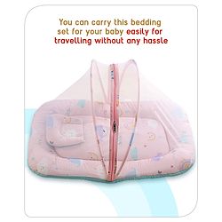 Babyhug Cotton Bedding Set with Mosquito Net Duck Print- Blue