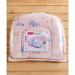 Babyhug Cotton Bedding Set with Mosquito Net Duck Print- Blue
