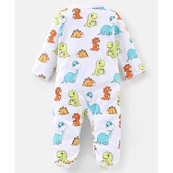 Babyhug Cotton Knit Full Sleeves Footed Sleep Suits Stripes & Dino Print Pack of 3 - Blue White & Orange