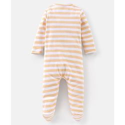 Babyhug Cotton Knit Full Sleeves Footed Sleep Suits Stripes & Dino Print Pack of 3 - Blue White & Orange