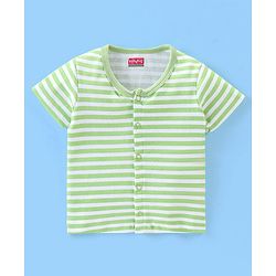 Babyhug 100% Cotton Interlock Knit Half Sleeves Front Open Vests Striped & Animal Print Pack Of 3 - Green White & Blue