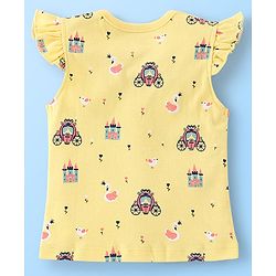 Babyhug 100% Cotton Frill Sleeves Front Open Vests Floral & Castle Print Pack of 3- Pink & Yellow