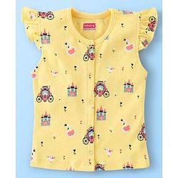 Babyhug 100% Cotton Frill Sleeves Front Open Vests Floral & Castle Print Pack of 3- Pink & Yellow