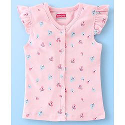 Babyhug 100% Cotton Frill Sleeves Front Open Vests Floral & Castle Print Pack of 3- Pink & Yellow
