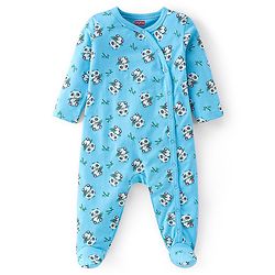 Babyhug Cotton Knit Full Sleeves Footed Sleepsuit with Panda Print Pack of 3 - Blue & Green