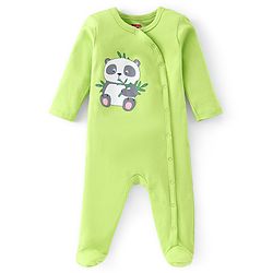 Babyhug Cotton Knit Full Sleeves Footed Sleepsuit with Panda Print Pack of 3 - Blue & Green