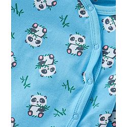 Babyhug Cotton Knit Full Sleeves Footed Sleepsuit with Panda Print Pack of 3 - Blue & Green