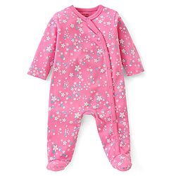 Babyhug Cotton Interlock Knit Full Sleeves Sleep Suit Floral Print Pack of 3 - Multicolor