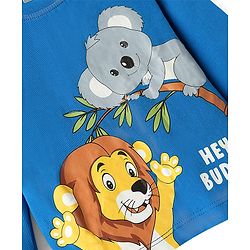 Babyhug 100% Cotton Knit Full Sleeves Lion & Koala Bear Printed T-Shirt & Lounge Pant Set - Blue & Yellow