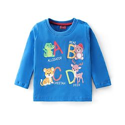 Babyhug Cotton Knit Full Sleeves Wild Animals Printed T-Shirt & Lounge Pant Set - Blue & White Melange