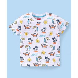 Babyhug Cotton Half Sleeves T-Shirt Stripes & Beach Print Pack of 3- Blue & White
