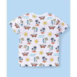 Babyhug Cotton Half Sleeves T-Shirt Stripes & Beach Print Pack of 3- Blue & White