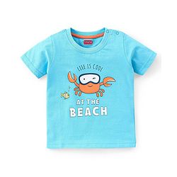 Babyhug Cotton Half Sleeves T-Shirt Stripes & Beach Print Pack of 3- Blue & White