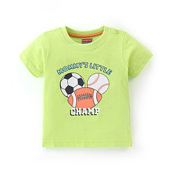 Babyhug Cotton Half Sleeves T-Shirt Stripes & Football Print Pack of 5- Green Grey & Blue