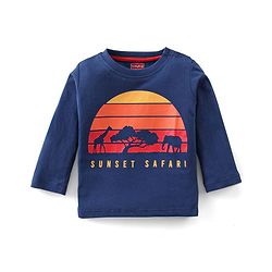 Babyhug 100% Cotton Full Sleeves T-Shirt & Lounge Pant Set With Sun Set Print - Blue & Light Brown
