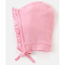 Babyhug 100% Cotton Tie Knot Cap with Floral and Butterfly Print Pack of 2 - Pink & White