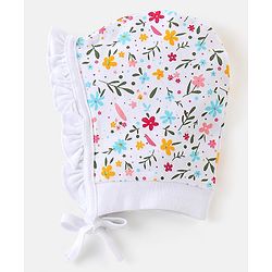 Babyhug 100% Cotton Tie Knot Cap with Floral and Butterfly Print Pack of 2 - Pink & White