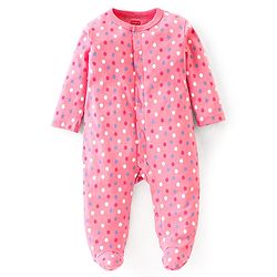 Babyhug Cotton Full Sleeves Sleep Suit Polka Dot Print- Pink