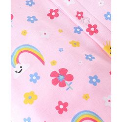 Babyhug Cotton Knit Full Sleeves Footed Sleep Suit Rainbow & Floral Print - Pink