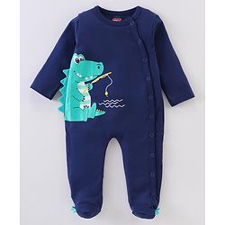 Babyhug Interlock Cotton Knit Full Sleeves Footed Sleep Suit Koala Print - Blue