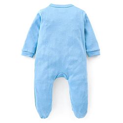 Babyhug Cotton Knit Full Sleeves Footed Sleep Suit Lion Print - Blue