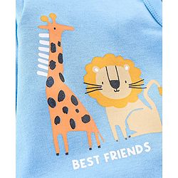 Babyhug Cotton Knit Full Sleeves Footed Sleep Suit Lion Print - Blue
